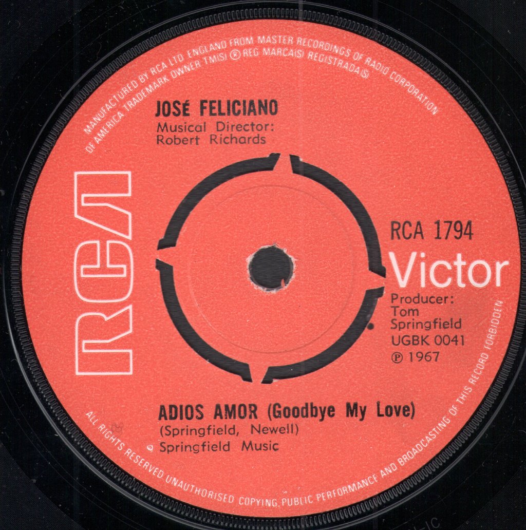 Jose Feliciano - Adios Amor - 7 Inch