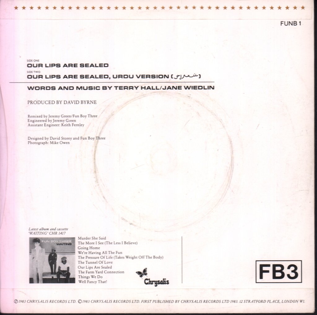 Fun Boy Three - Our Lips Are Sealed - 7 Inch