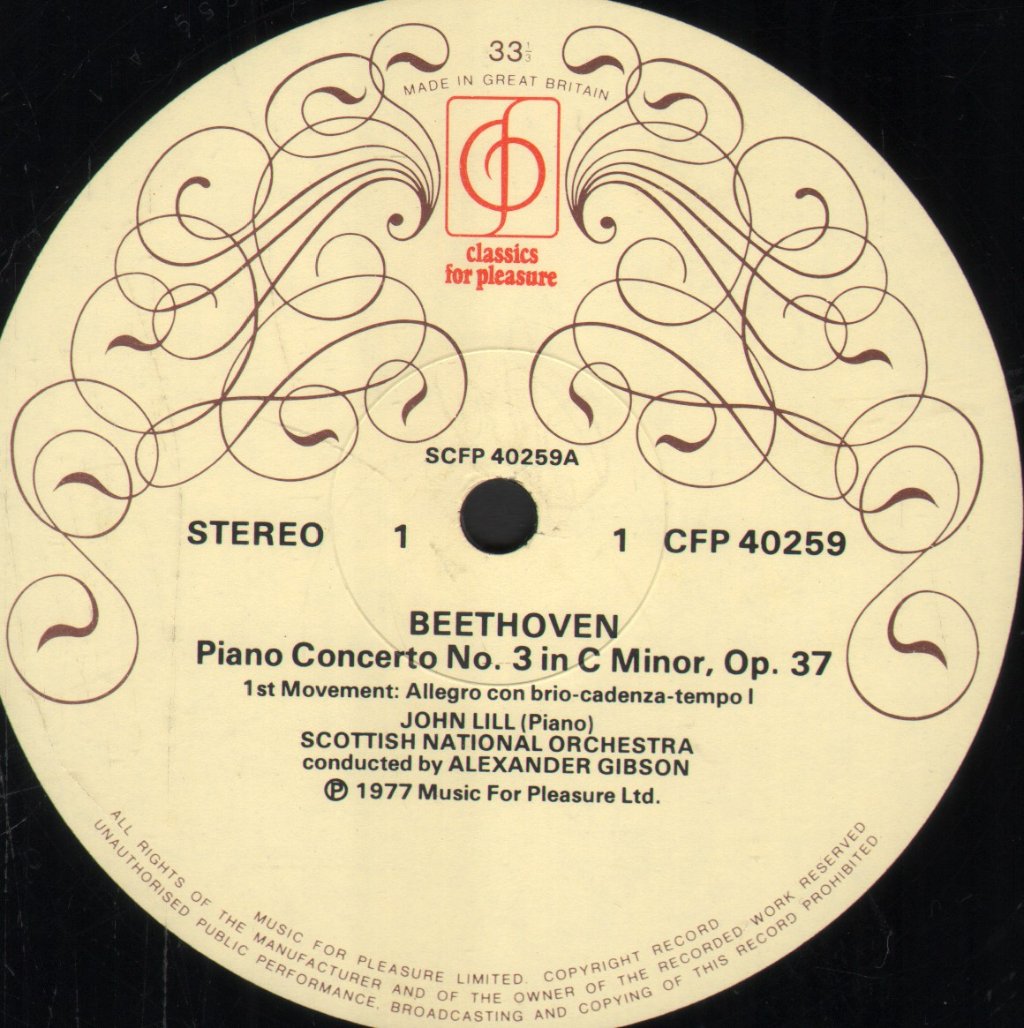 John Lill / Alexander Gibson / Scottish National Orchestra - Beethoven - Piano Concerto No. 3 - Lp