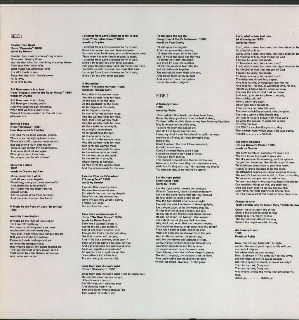 Ian Partridge / George Malcolm - Henry Purcell - Sweeter Than Roses (Songs Of Henry Purcell) - Lp