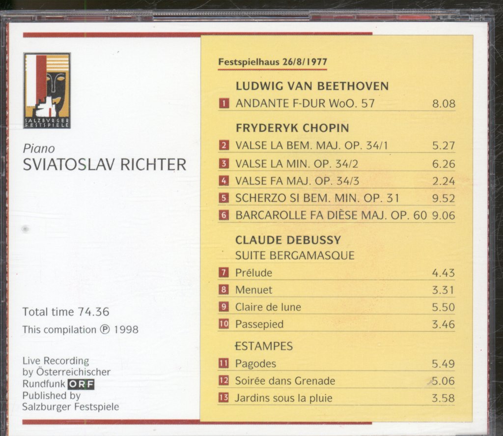 Sviatoslav Richter - Beethoven / Chopin / Debussy - La Grande Musica Del Festival Di Salisburgo - Cd