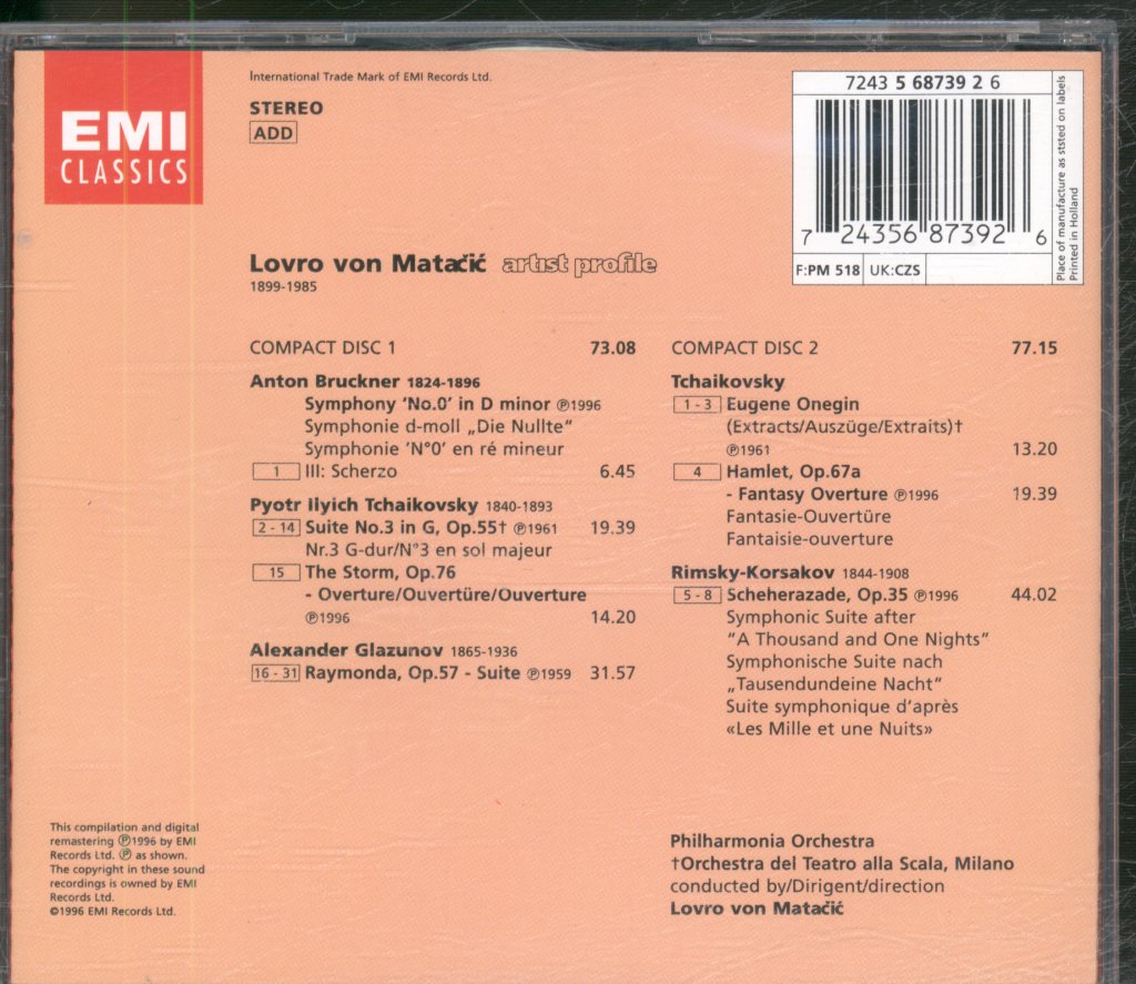 Lovro Von Matacic - Artist Profile (Scheherazade / Hamlet-Overture / The Storm-Overture) - Double Cd