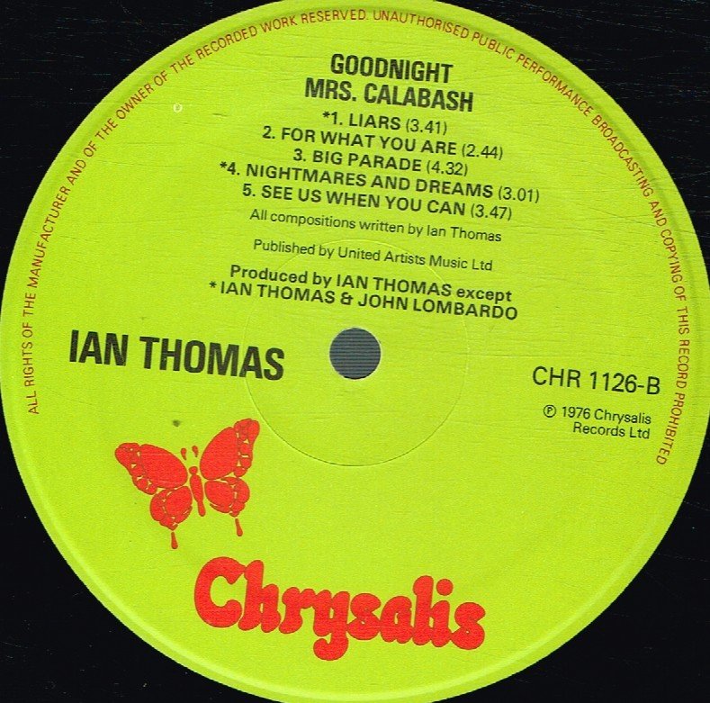 Ian Thomas Band - Goodnight Mrs. Calabash - Lp