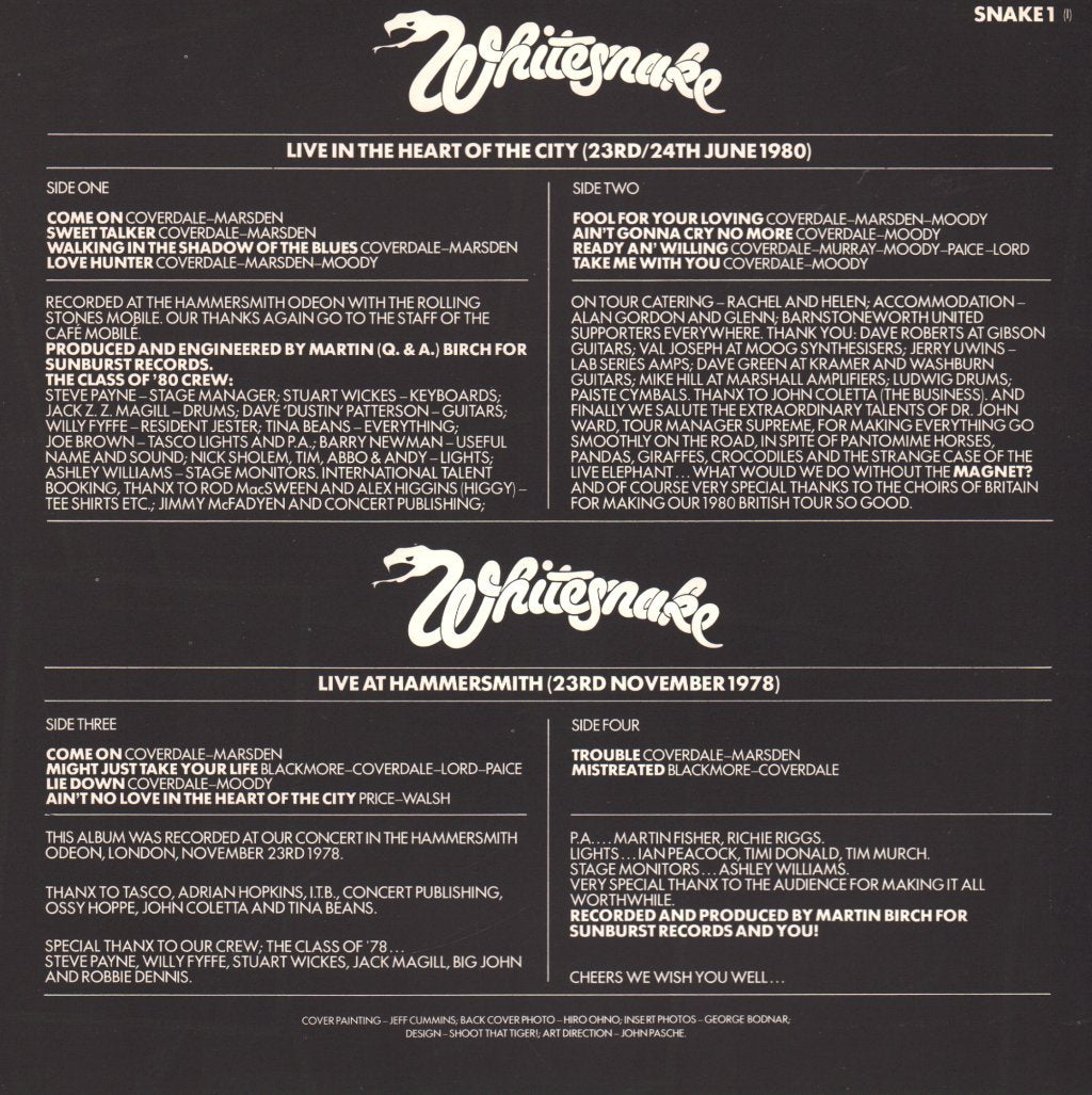 Whitesnake - Live In The Heart Of The City - Double Lp