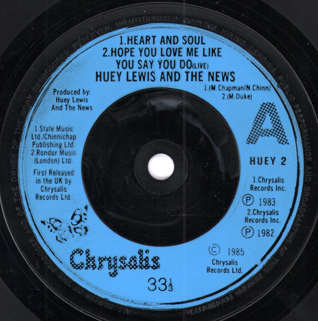 Huey Lewis And The News - Heart And Soul - 7 Inch