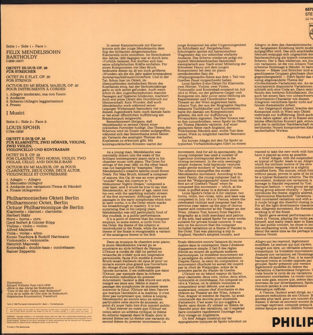 I Musici / Philharmonisches Oktett Berlin - Mendelssohn-Spohr - Oktett Op. 20 / Oktett Op. 32 - Lp