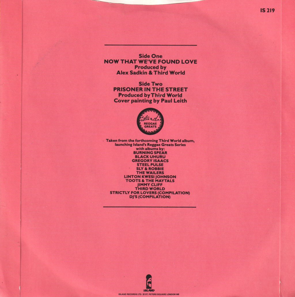 Third World (Reggae) - Now That We've Found Love - 7 Inch
