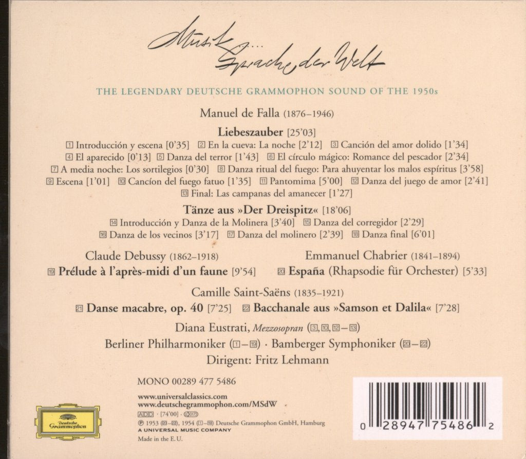 Diana Eustrati, Fritz Lehmann, Berliner Philharmoniker - Manuel De Falla - Liebeszauber - Tänze Aus "Der Dreispitz" - Cd