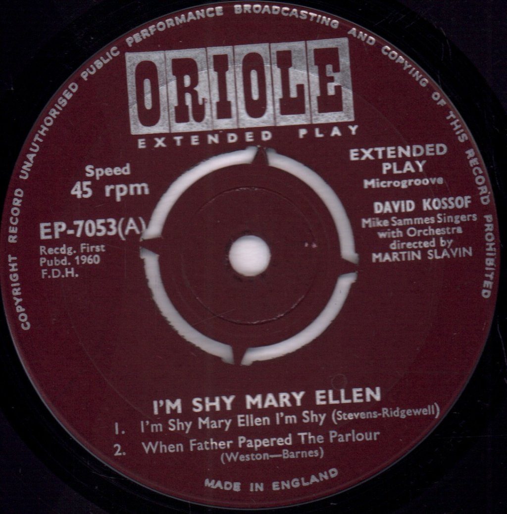 David Kossoff - I'm Shy, Mary Ellen - 7 Inch