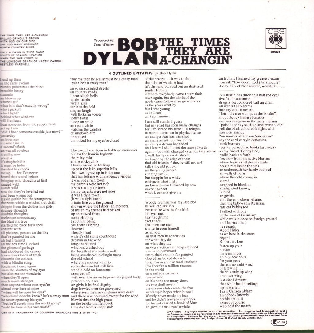 Bob Dylan - Times They Are A-Changin' - Lp