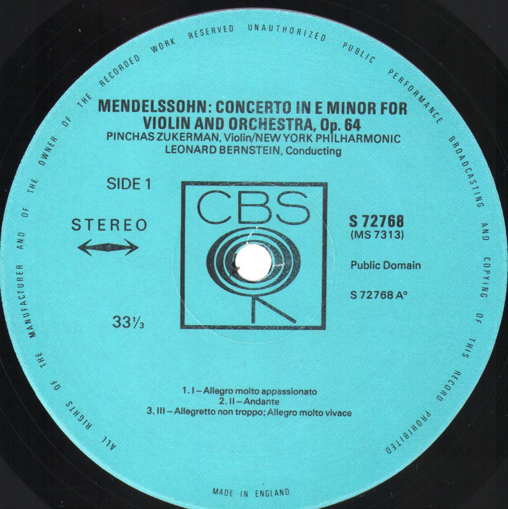 Pinchas Zukerman / Leonard Bernstein / Antal Dorati - Mendelssohn Violin Concerto / Tchaikovsky Violin - Lp
