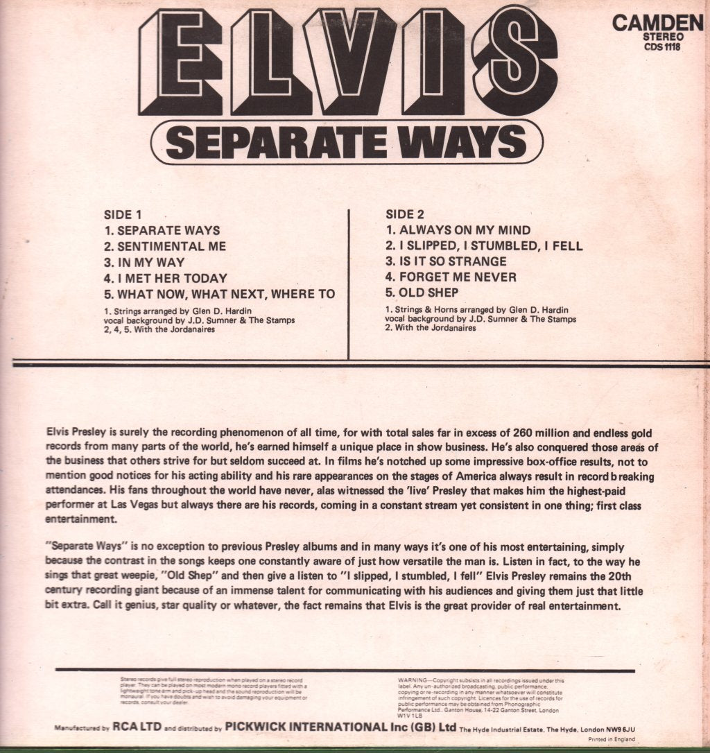 Elvis Presley - Separate Ways - Lp