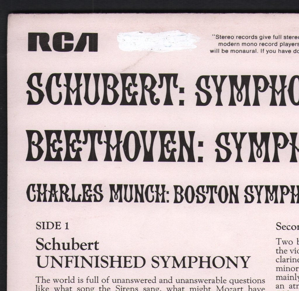 Charles Munch / Boston Symphony Orchestra - Beethoven - Fifth Symphony / Schubert - Unfinished Symphony - Lp