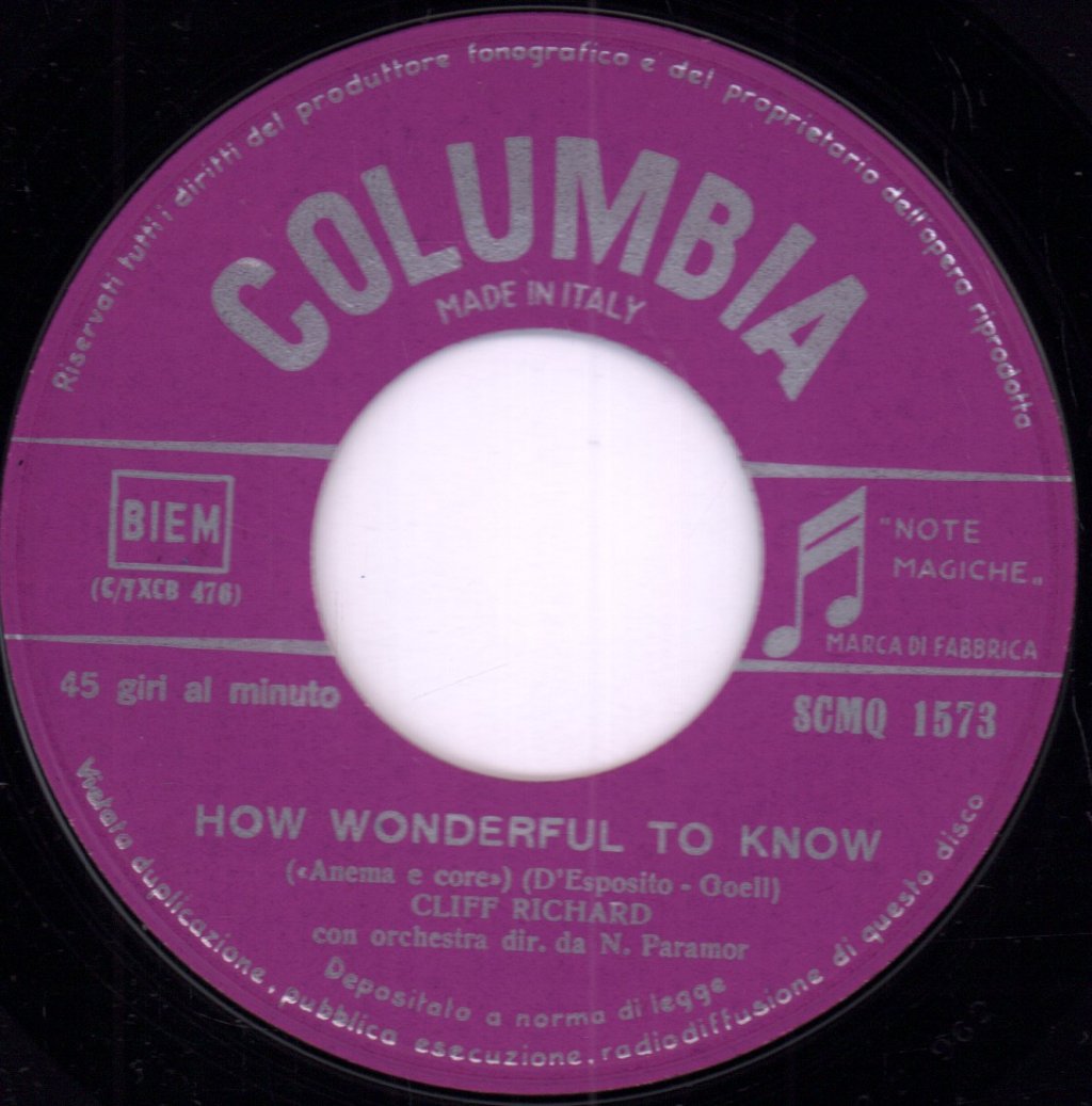 Cliff Richard - Anema E Core (How Wonderful To Know) - 7 Inch