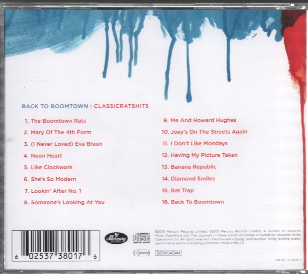 Boomtown Rats - Back To Boomtown: Classicratshits - Cd