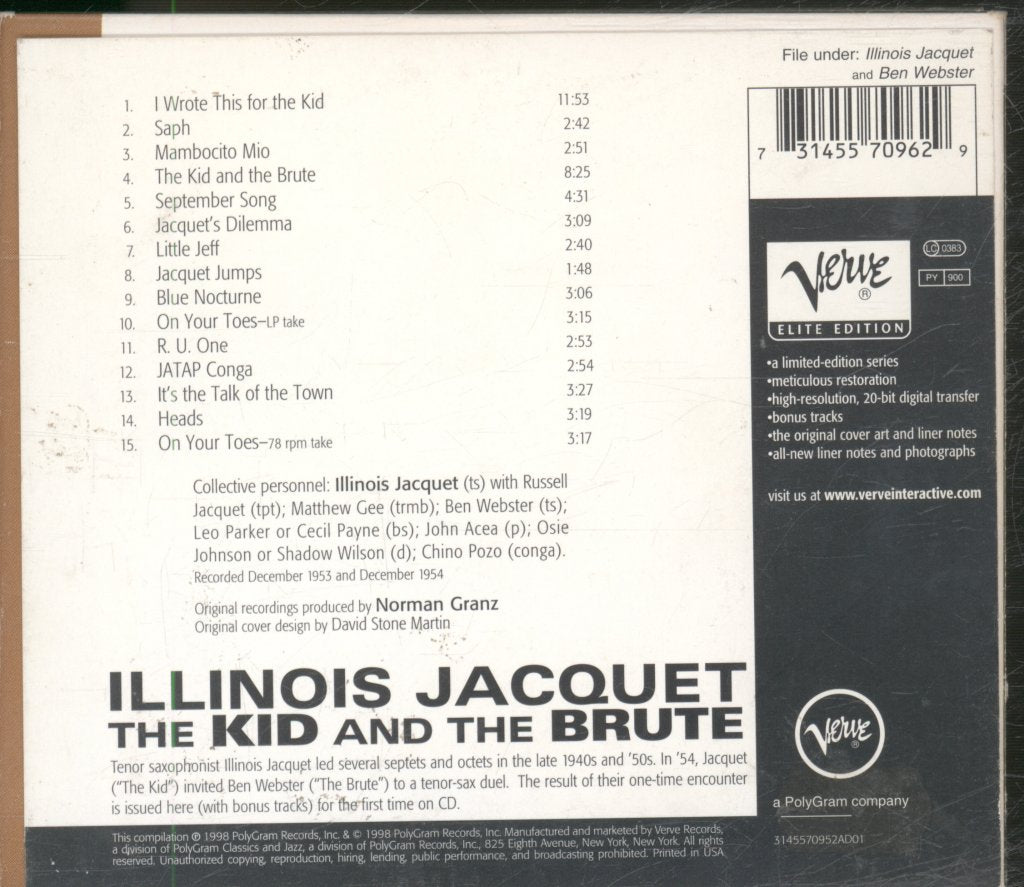 Illinois Jacquet And Ben Webster - "The Kid" And "The Brute" - Cd