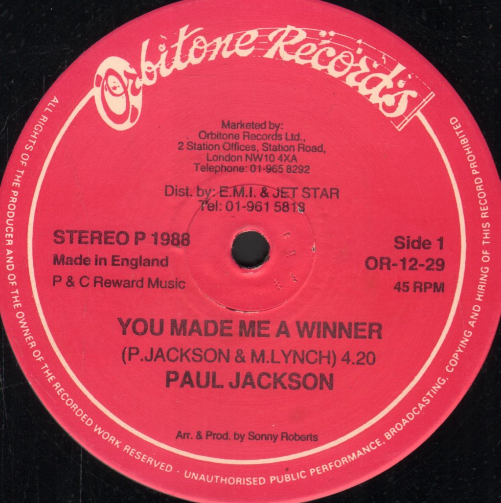 Paul Jackson (Reggae) - You Made Me A Winner - 12 Inch