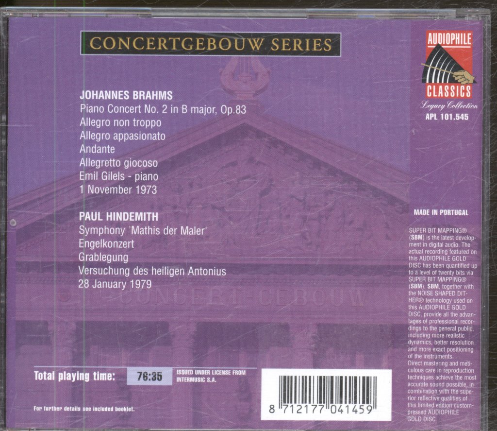 Concertgebouworkest, Eugen Jochum - Brahms / Paul Hindemith - Piano Concert No.2 In B Major, Op.83 / Symphony 'Mathis Der Maler' - Cd