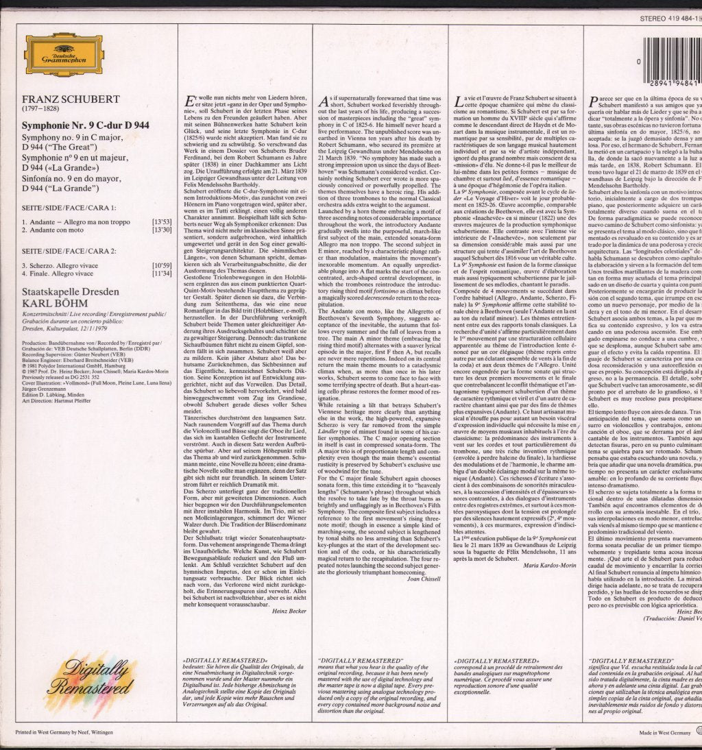Karl Bohm / Dresden State Orchestra - Franz Schubert - Symphony No. 9 - Lp