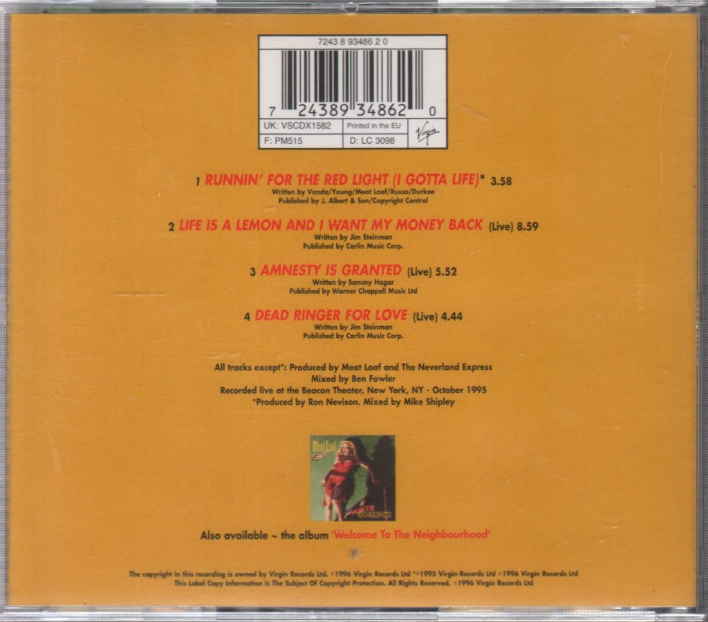 Meat Loaf - Runnin' For The Red Light (I Gotta Life) - Cd