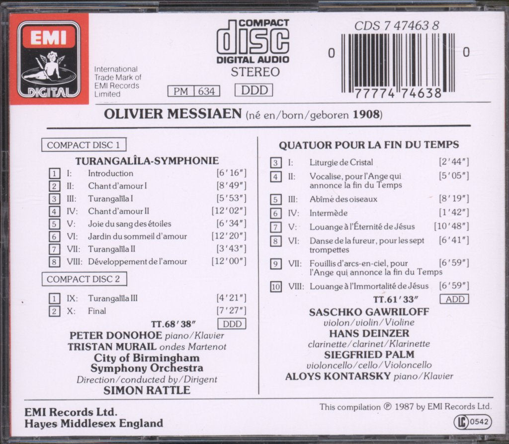 City Of Birmingham Symphony Orchestra, Simon Rattle - Messiaen - Turangalîla Symphonie / Quatuor Pour La Fin Du Temps - Double Cd