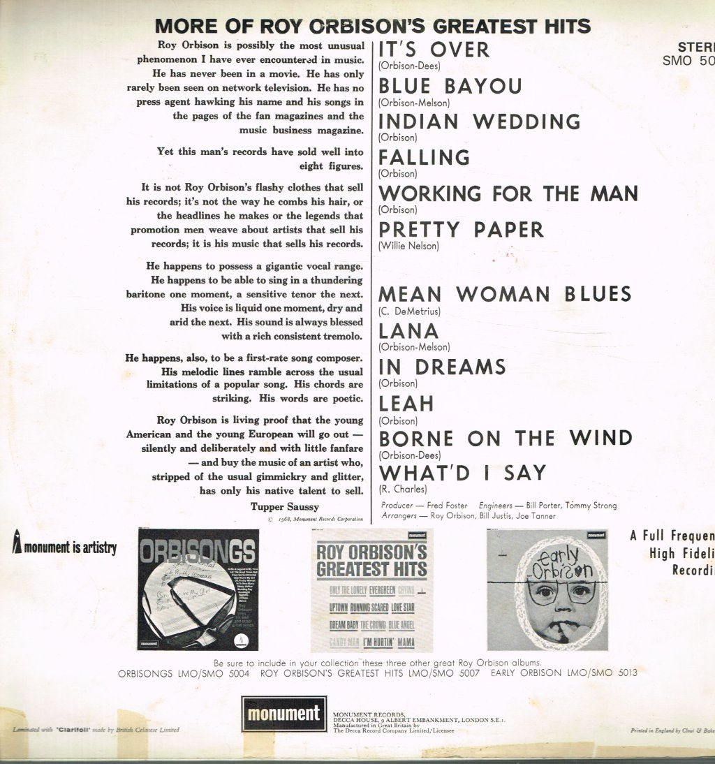 Roy Orbison - More Of Roy Orbison's Greatest Hits - Lp