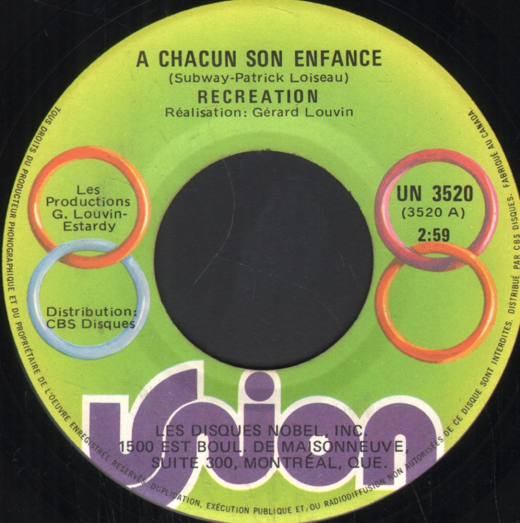 Recreation - A Chacun Son Enfance - 7 Inch
