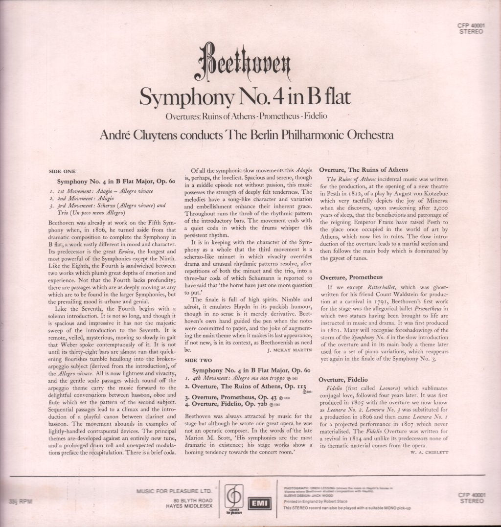 Berlin Philharmonic Orchestra - beethoven symphony No. 4 In B Flat - Lp