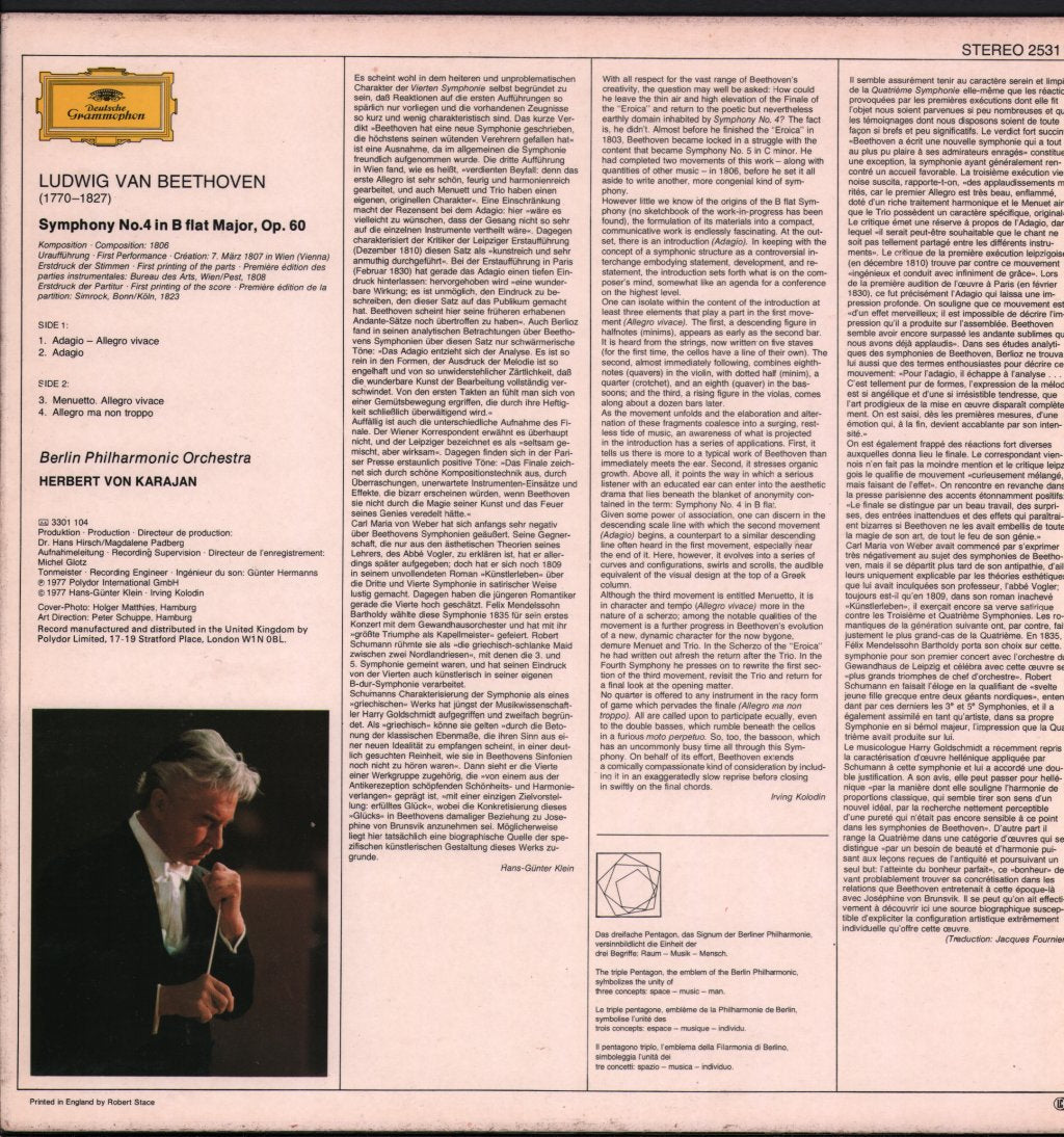 Herbert Von Karajan / Berlin Philharmonic Orchestra - Beethoven - Symphony No. 4 - Lp