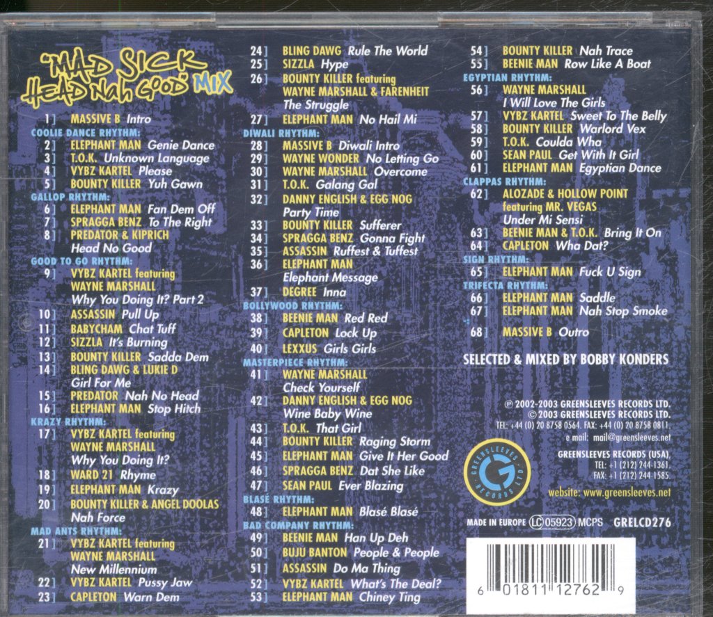 Various Artists - Greensleeves Official Dancehall Mix-Tape 1 [Bobby Konders / Massive B] "Mad Sick Head Nah Good" Mix - Cd