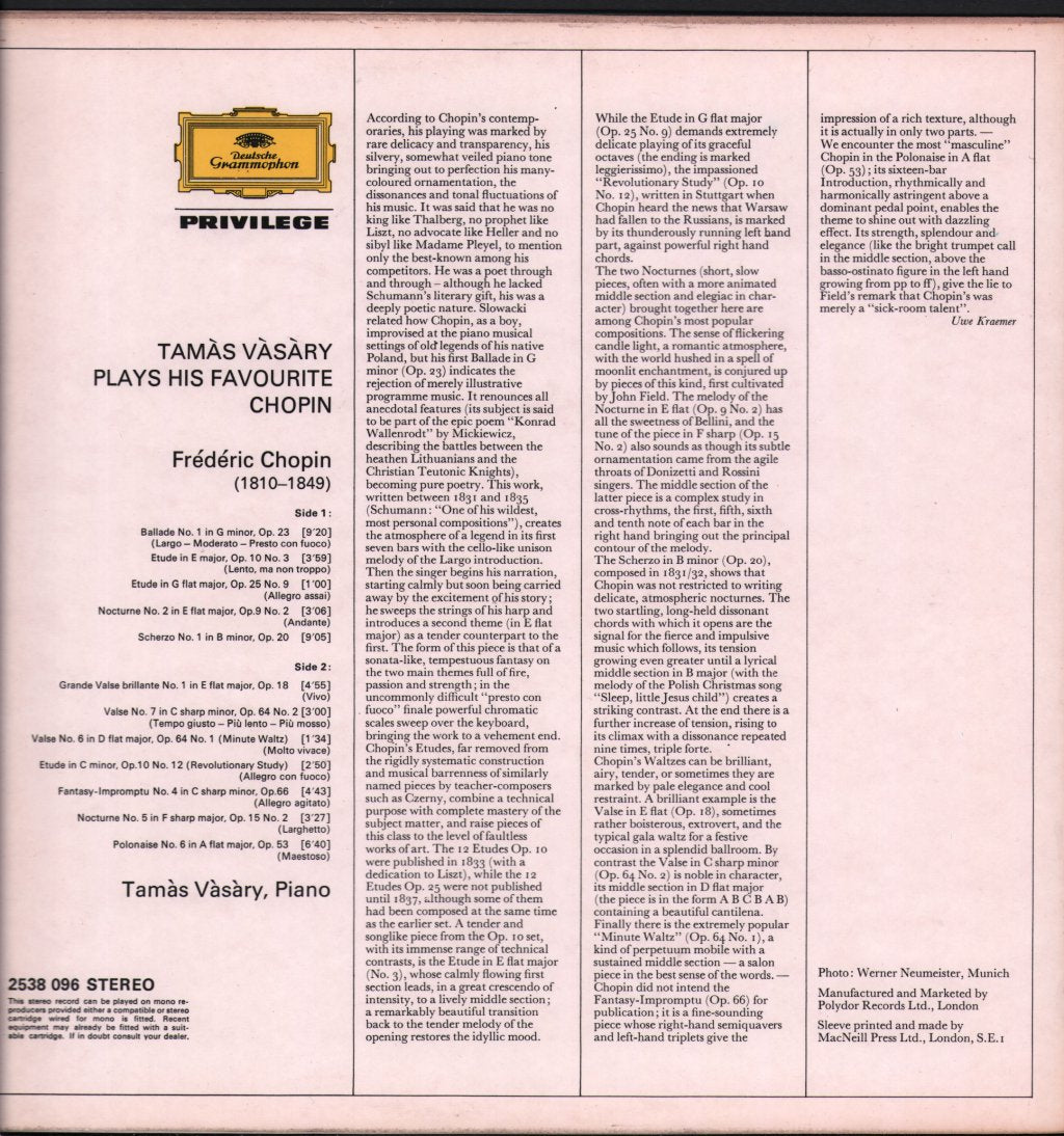Tamas Vasary - Tamas Vasary Plays His Favourite Chopin - Lp