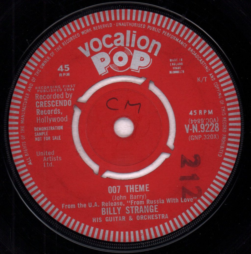 Billy Strange His Guitar And Orchestra - 007 Theme - 7 Inch