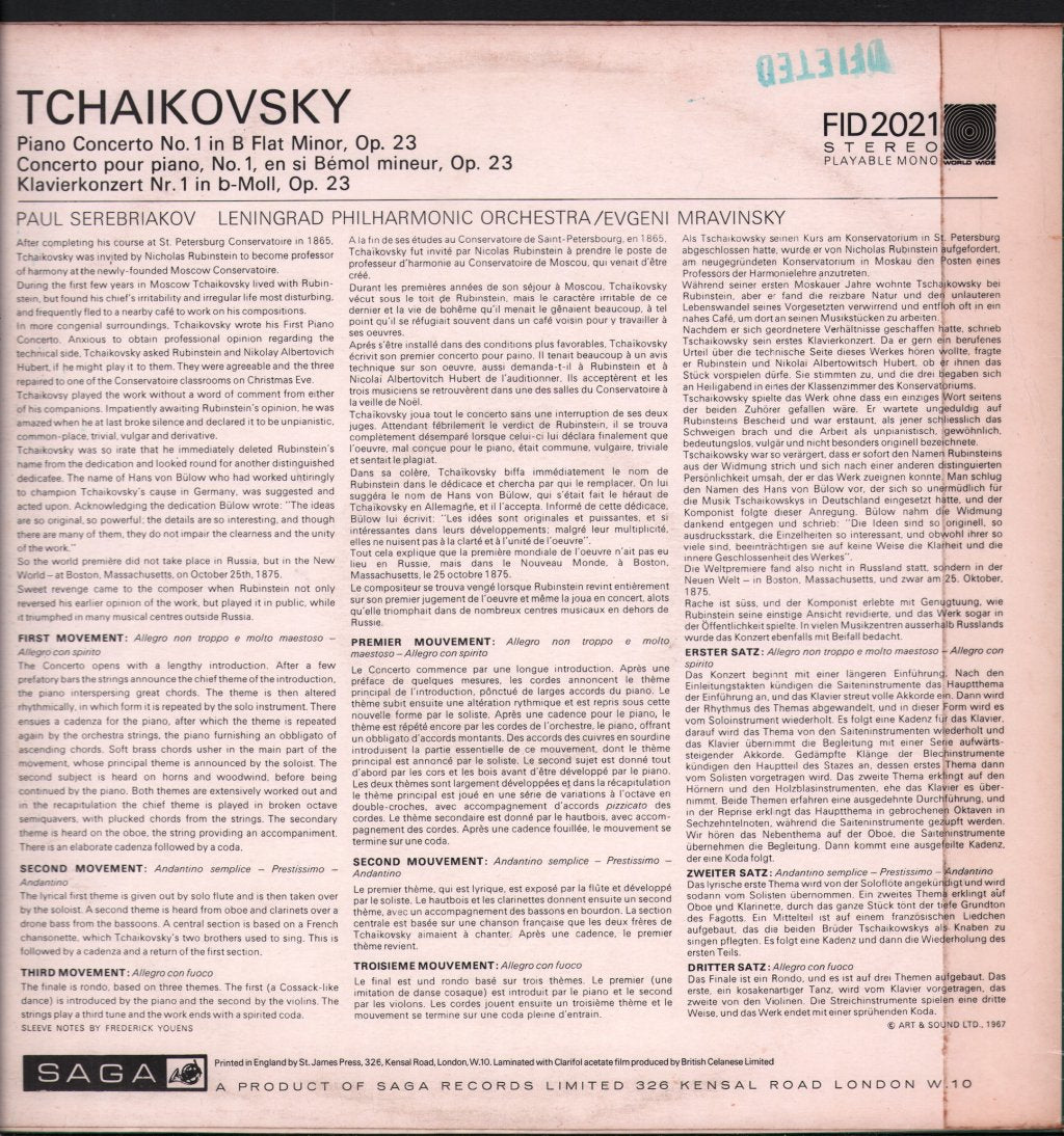 Paul Serebriakov - Tchaikovsky - Piano Concerto No. 1 In B Flat Minor - Lp