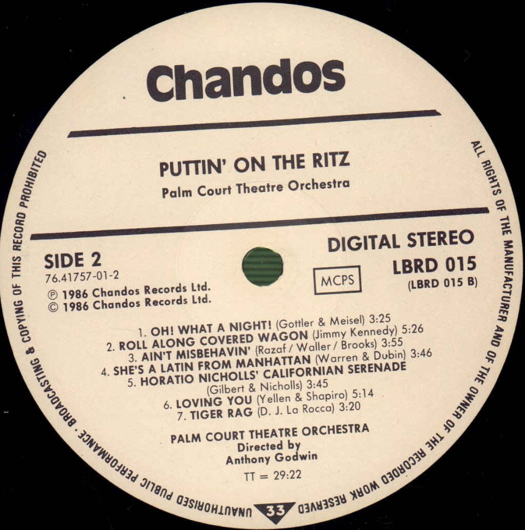 Palm Court Theatre Orchestra - Puttin' On The Ritz - Lp