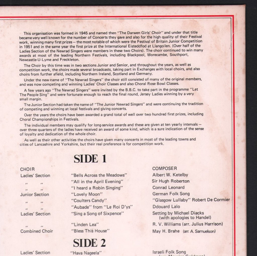 Newrad Singers Ladies And Juniors - Darwen Choirs - Lp