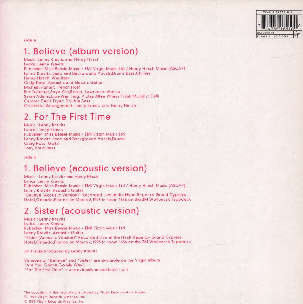 Lenny Kravitz - Believe - 10 Inch