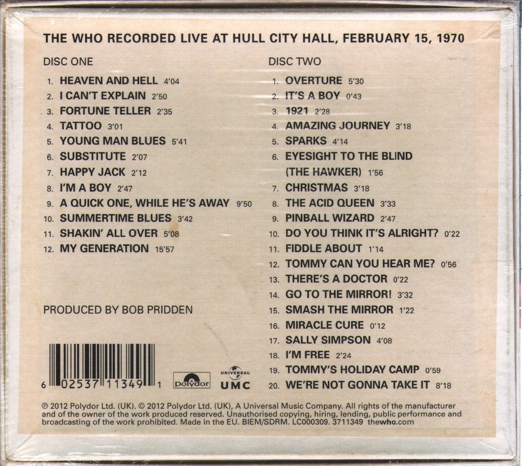 Who - Live At Hull 1970 - Cd Set