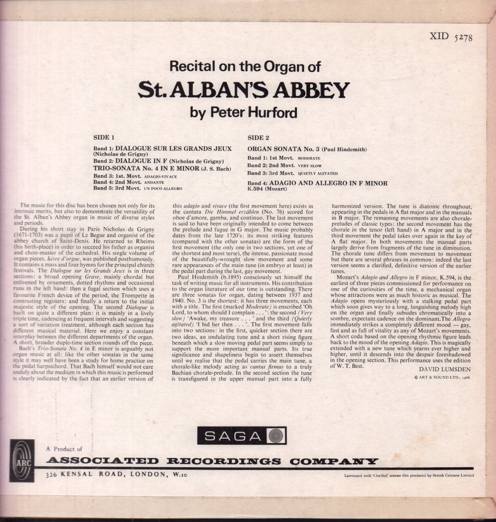 Peter Hurford - Recital On The Organ Of St. Alban's Abbey - Lp