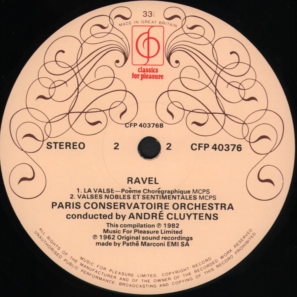 Andre Cluytens / Paris Conservatoire Orchestra - Daphnis Et Chloé - Suite No. 2 & Other Orchestral Works - Lp