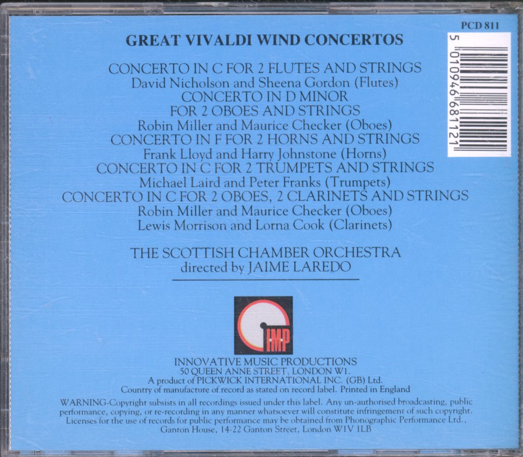 Scottish Chamber Orchestra, Jaime Laredo - Great Vivaldi Wind Concertos - Cd