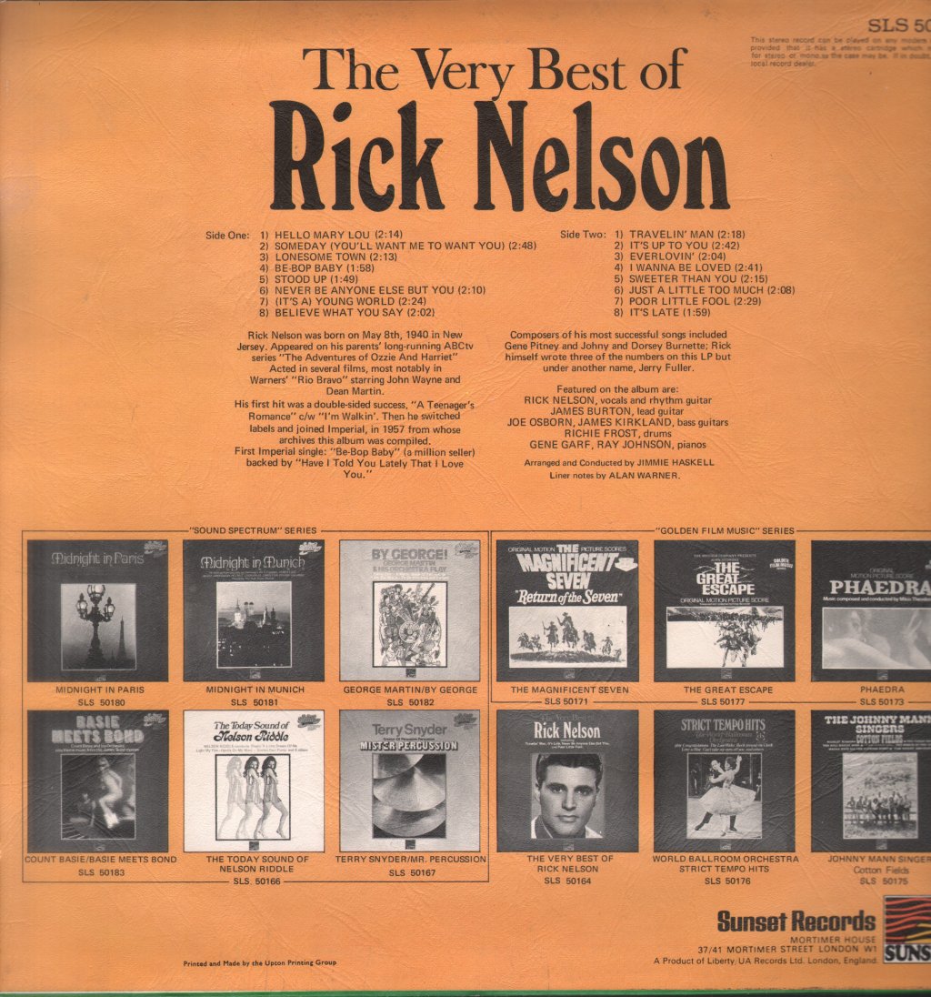 Rick Nelson - Very Best Of - Lp