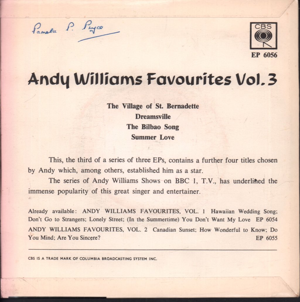 Andy Williams - Favourites Vol 3 - 7 Inch