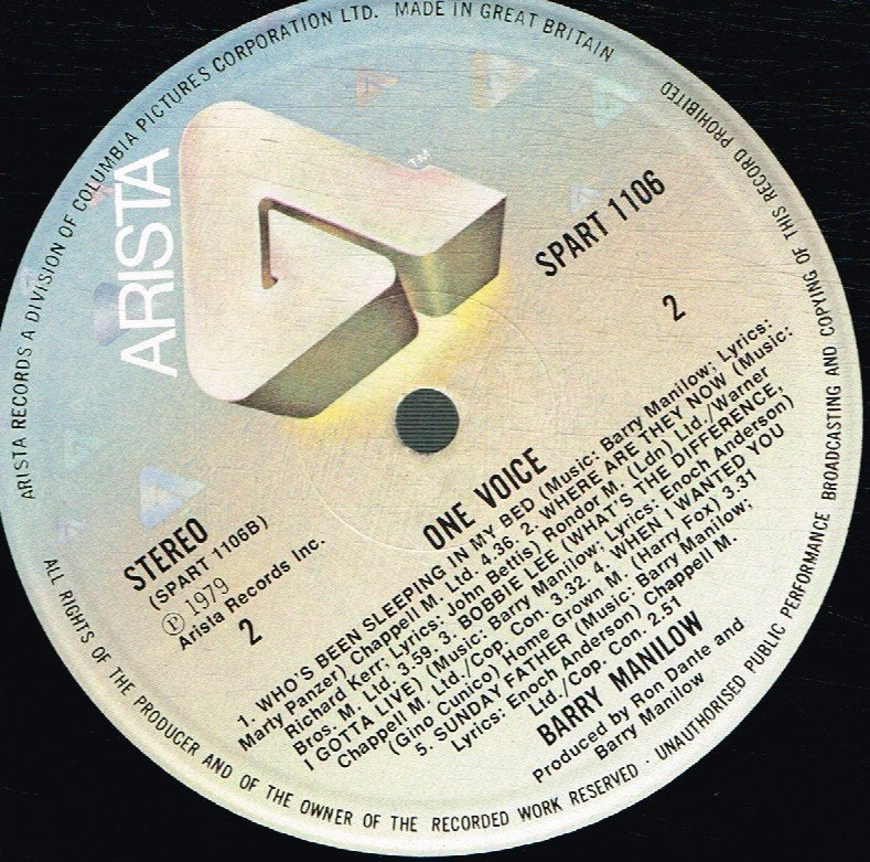 Barry Manilow - One Voice - Lp