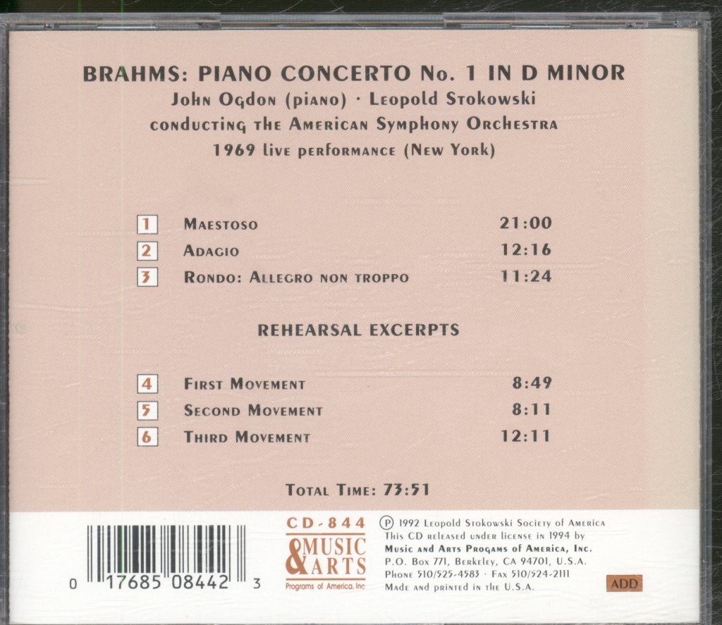 John Ogdon, Leopold Stokowski, American Symphony Orchestra - Brahms - Piano Concerto No 1 In d Minor - Cd