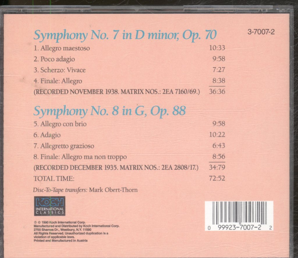 Vaclav Talich, Czech Philharmonic Orchestra - Dvorak - Symphonies 7 And 8 (The Legendary 1930's Recordings) - Cd