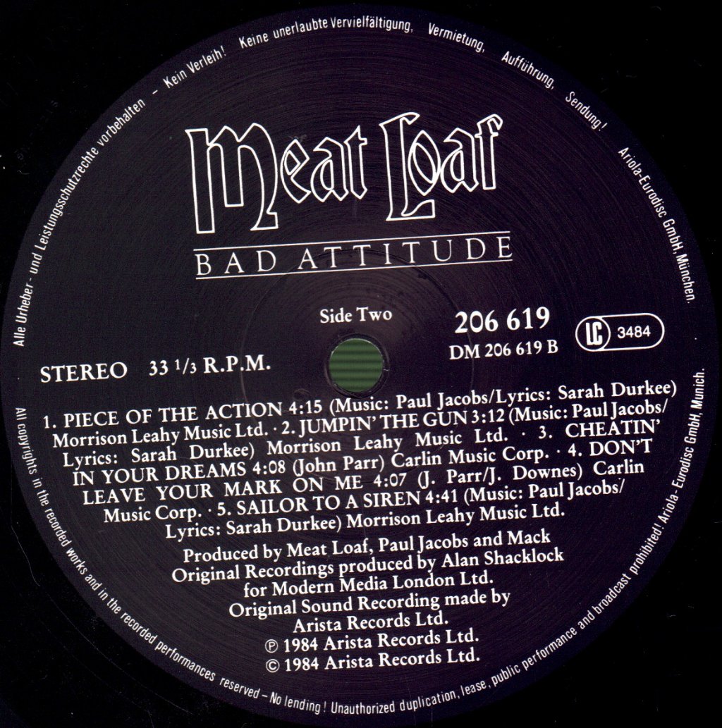 Meat Loaf - Bad Attitude - Lp