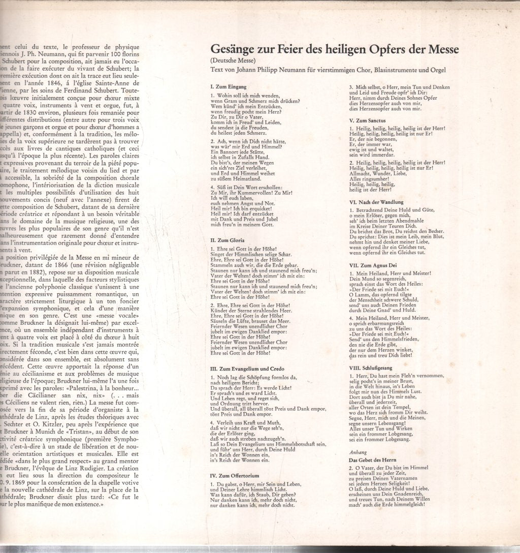 Bergedorfer Kammerchor / Hellmut Wormsbächer - Schubert - Deutsche Messe / Bruckner -Messe E-moll - Lp