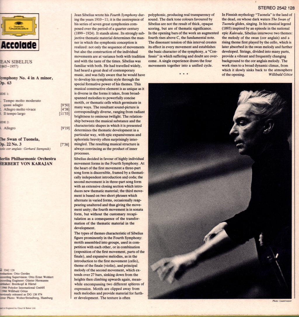 Jean Sibelius - Symphony No. 4 / The Swan Of Tuonela - Lp