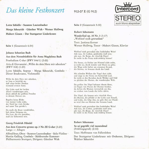 Robert Schumann - Das Kleine Festkonzert - 7 Inch