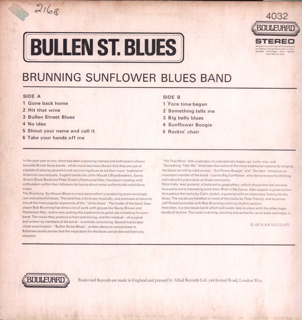 Brunning Sunflower Blues Band - Bullen St. Blues - Lp